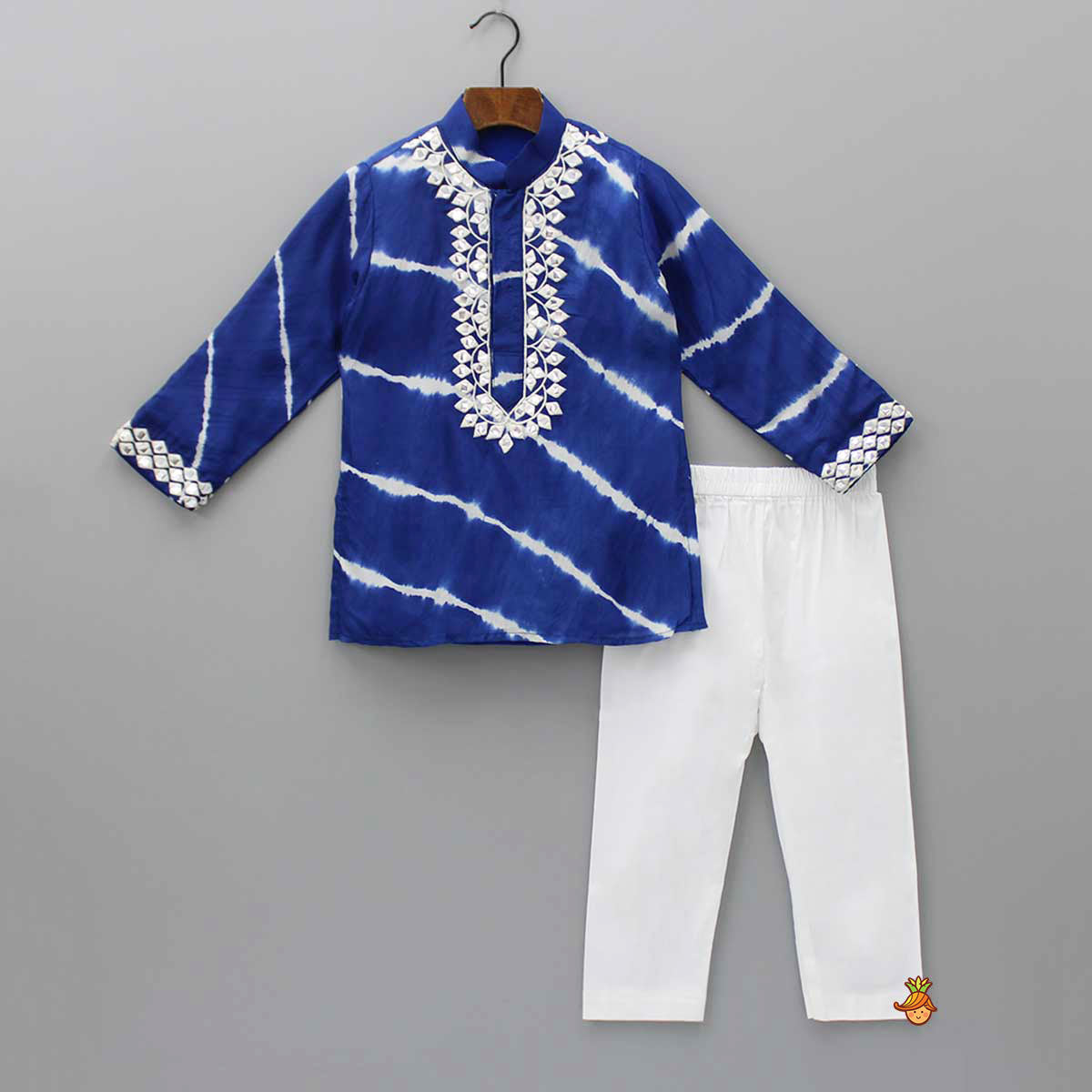 Pre Order: Blue Lehariya Striped Kurta With White Pyjama