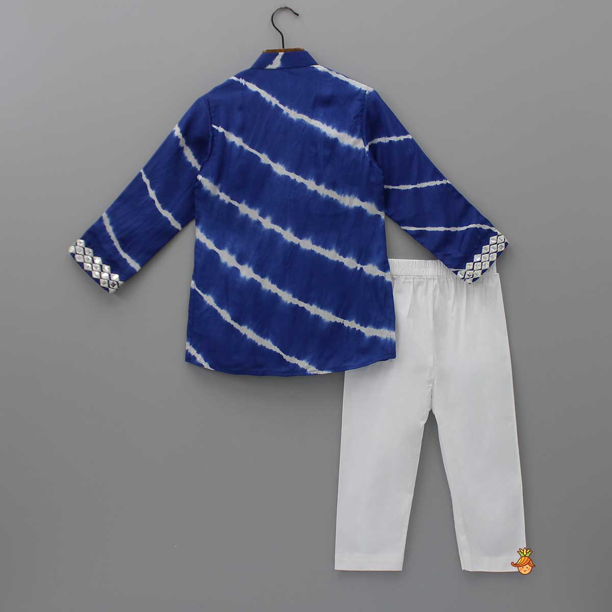 Pre Order: Blue Lehariya Striped Kurta With White Pyjama