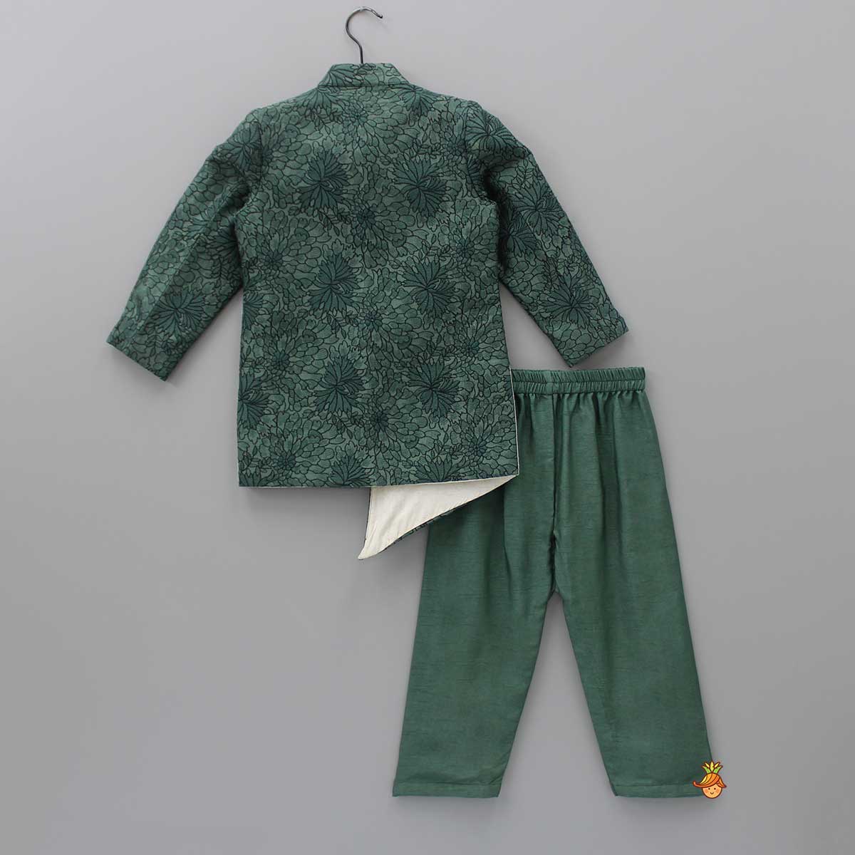 Pre Order: Green Heavy Thread Embroidered Asymmetric Sherwani And Pyjama