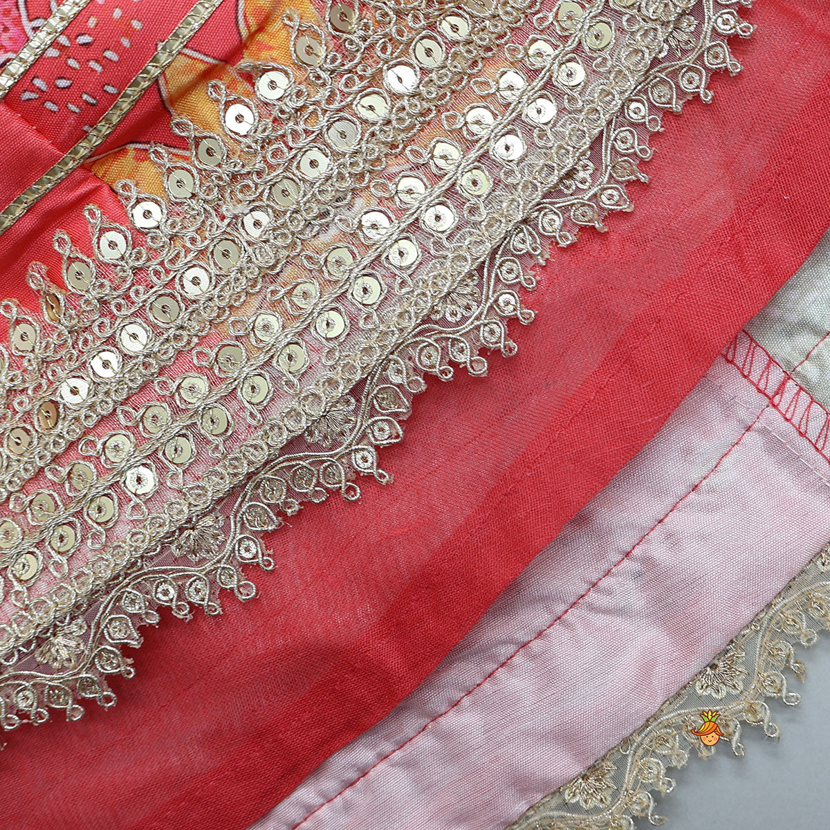 Pre Order: V Neck Top And Printed Lehenga With Hair Band