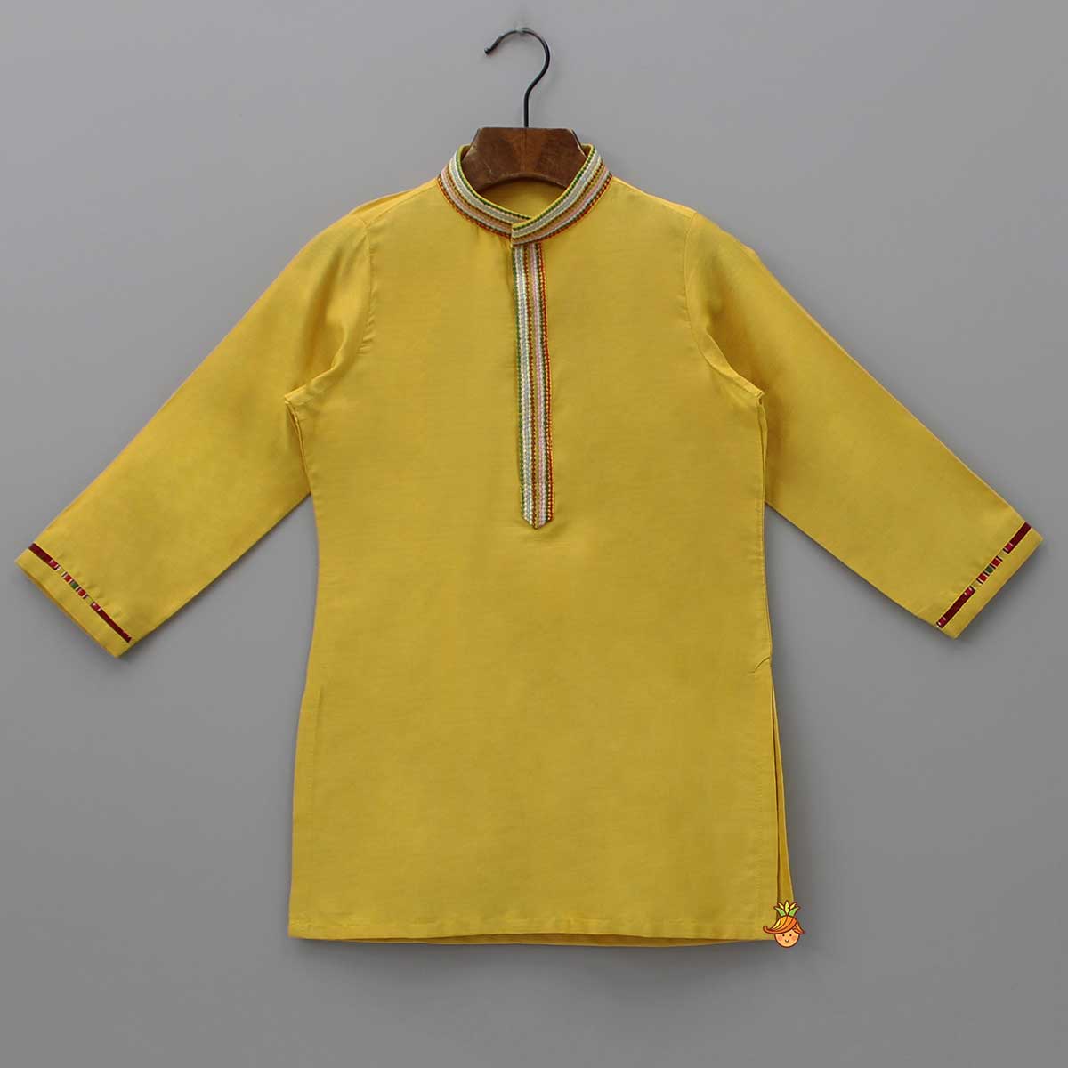 Pre Order: Yellow Kurta With Multicolour Printed Jacket And Pyjama
