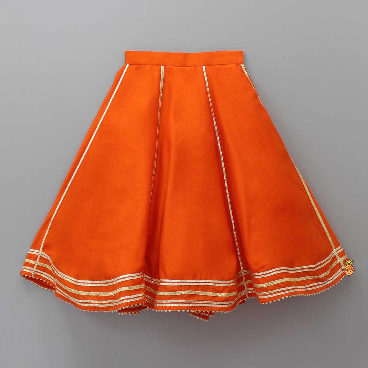 Pre Order: Zardozi Embroidered Orange Dual Flaps Top And Lehenga
