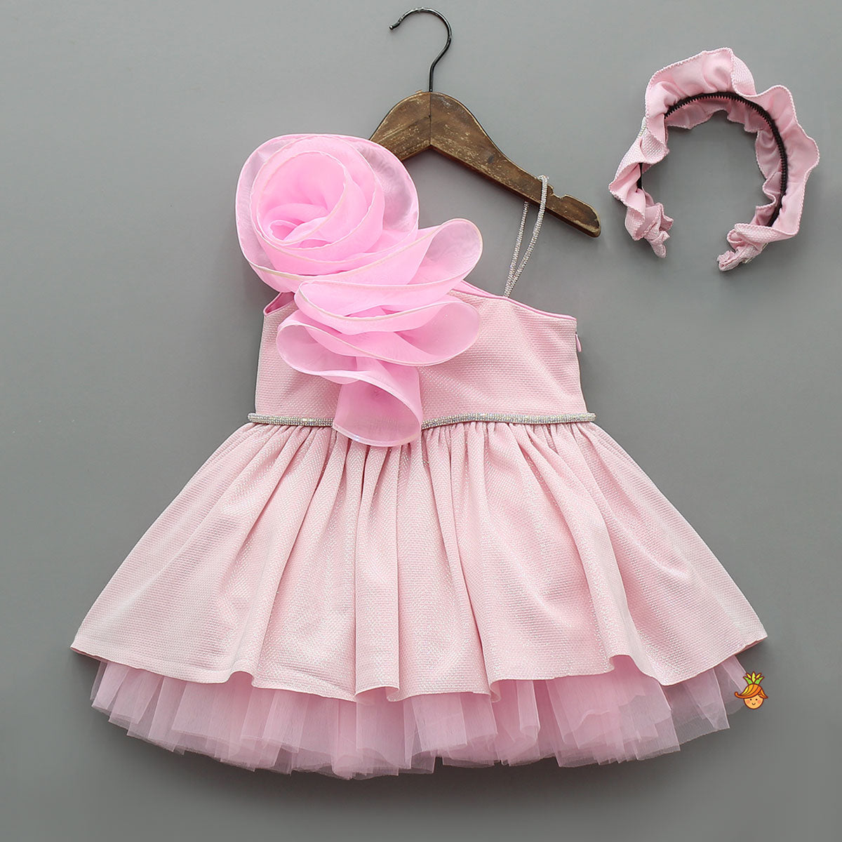 Pre Order: Flower Adorned One Shoulder Dress With Matching Hairband