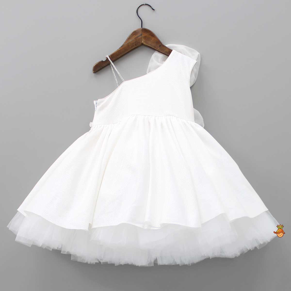 Pre Order: Flower Adorned One Shoulder White Dress With Matching Hairband