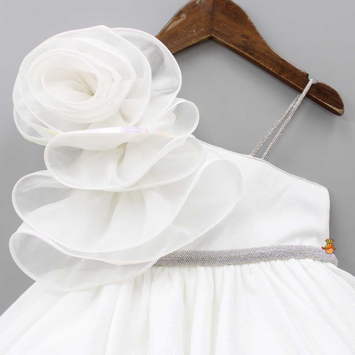 Pre Order: Flower Adorned One Shoulder White Dress With Matching Hairband