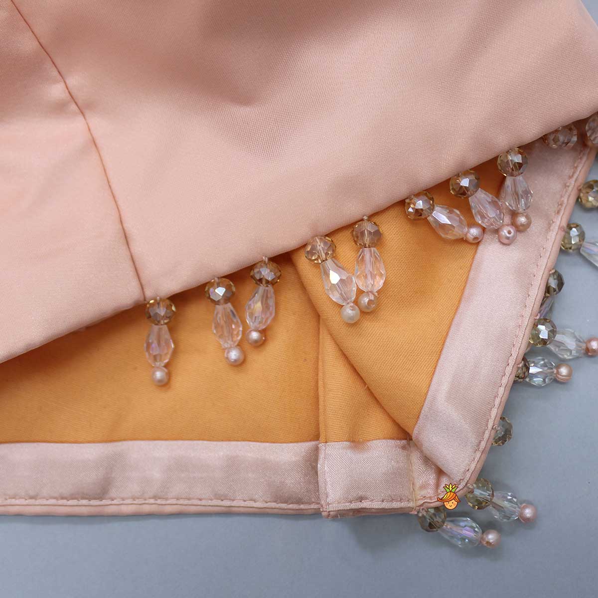 Pre Order: Embellished Flowers Peach Strap Top With Attached Dupatta And Sharara