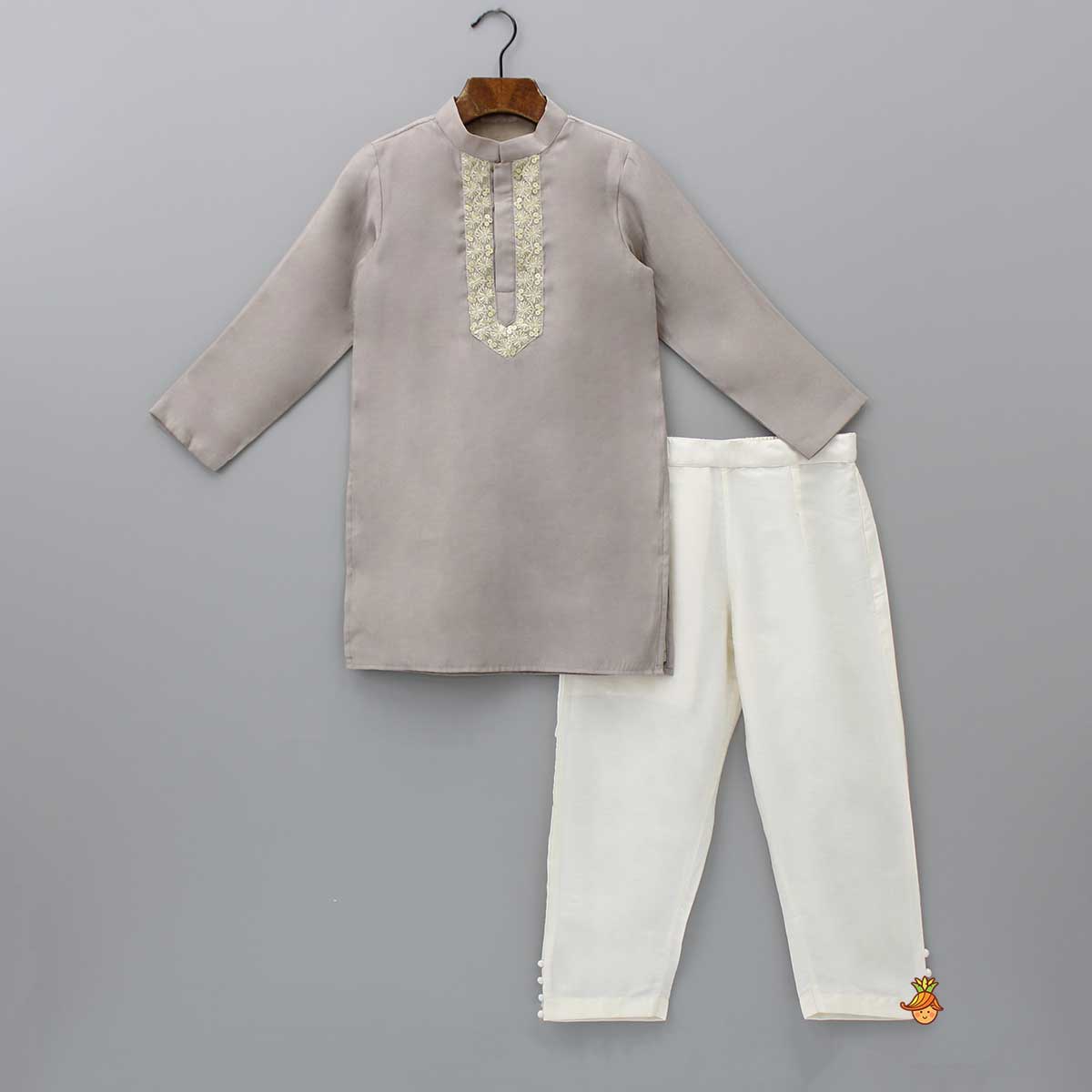 Pre Order: Embroidery And Sequins Lace Brown Kurta And Pyjama