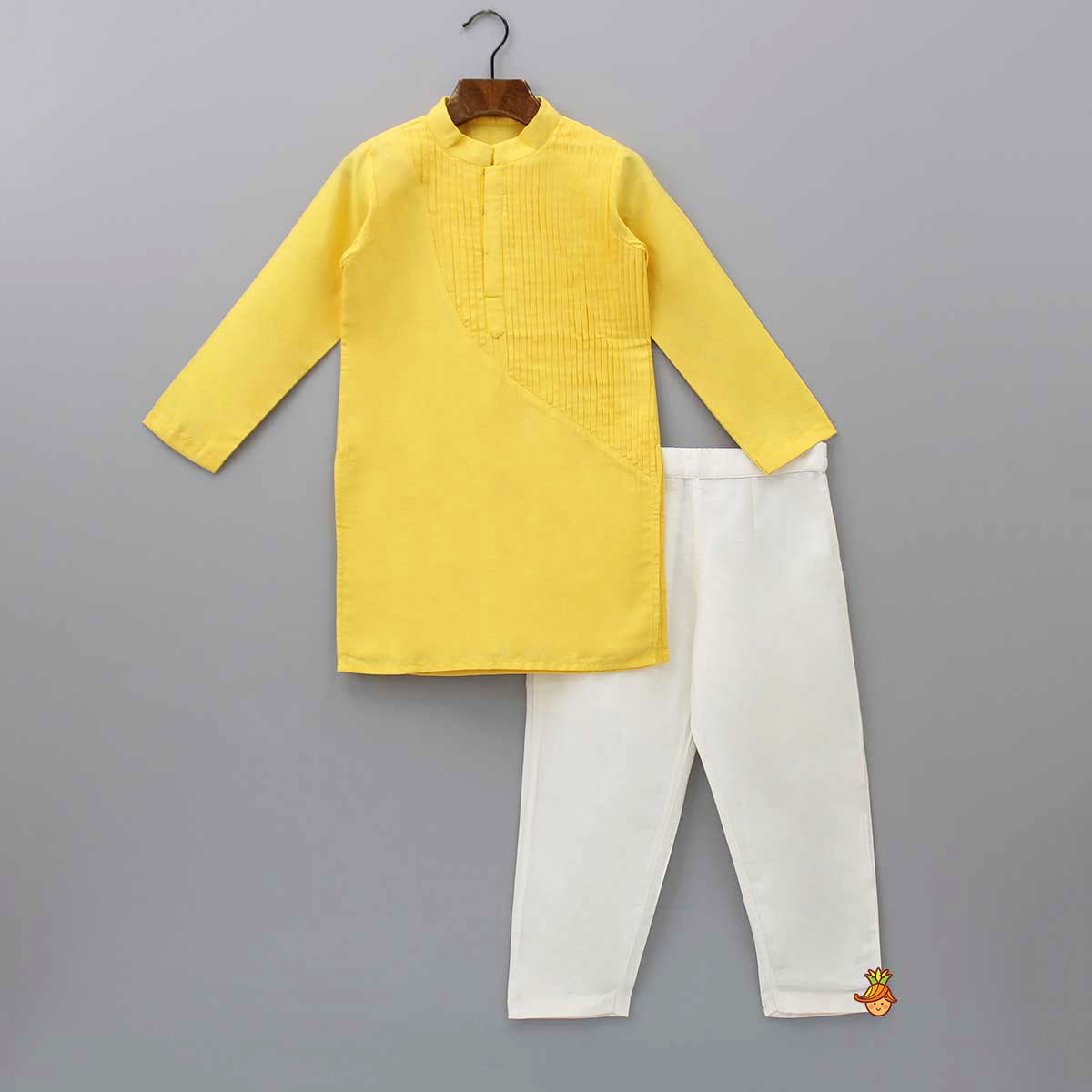 Pre Order: Ethnic Yellow Kurta And Off-White Pyjama