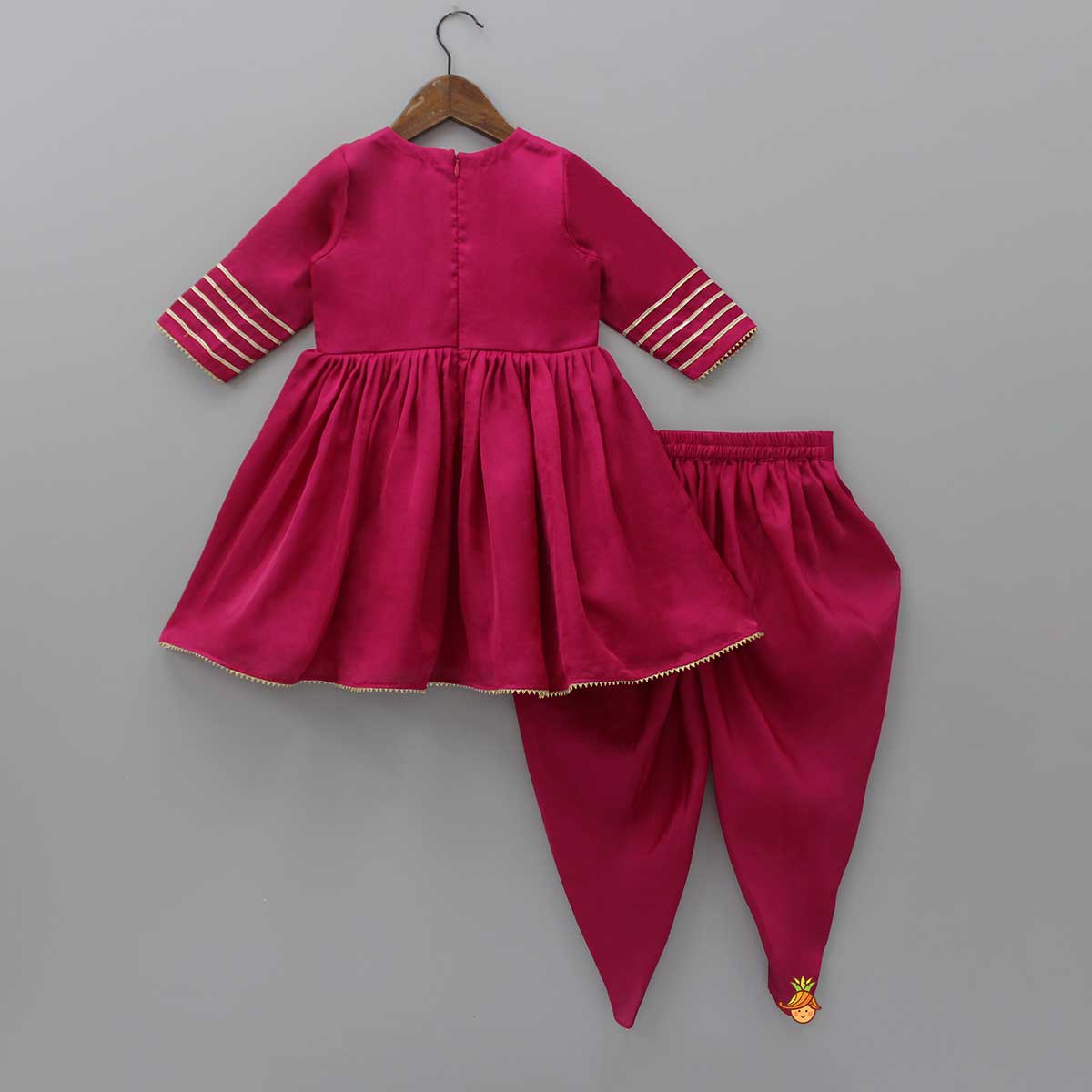 Pre Order: Gota Lacework Detail Pink Kurti And Tulip Dhoti With Matching Dupatta