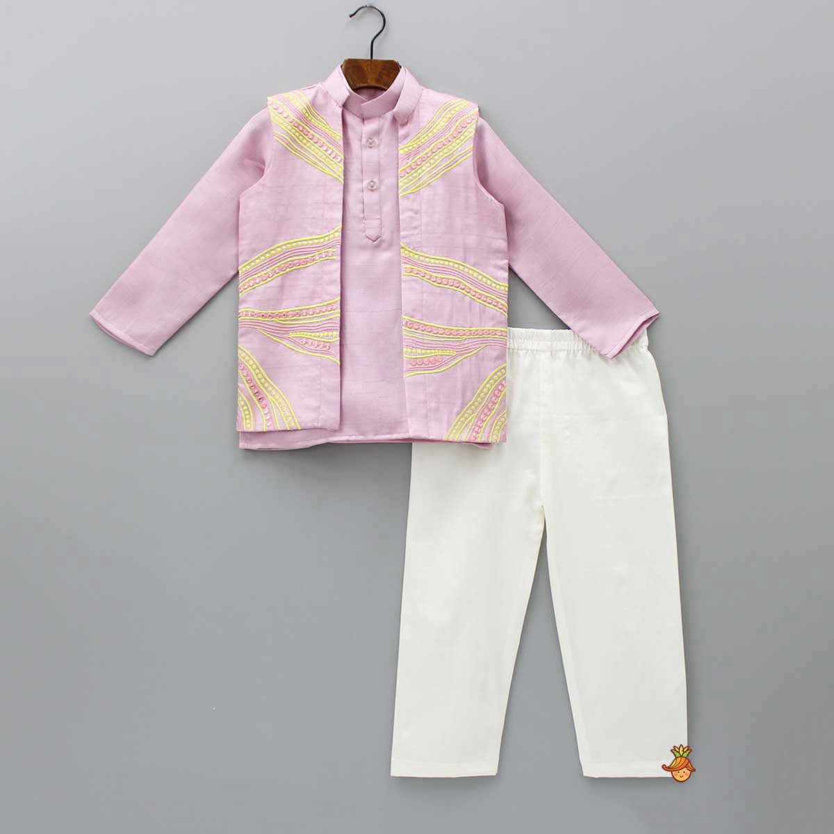 Pre Order: Embroidered Jacket With Kurta And Pyjama