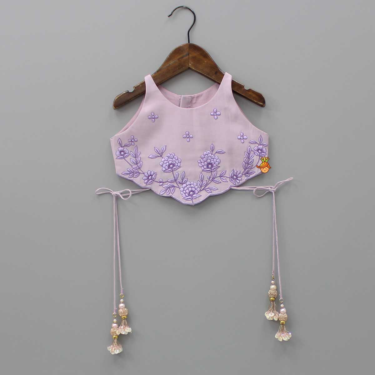 Pre Order: Thread Embroidered Lilac Top And Flared Lehenga