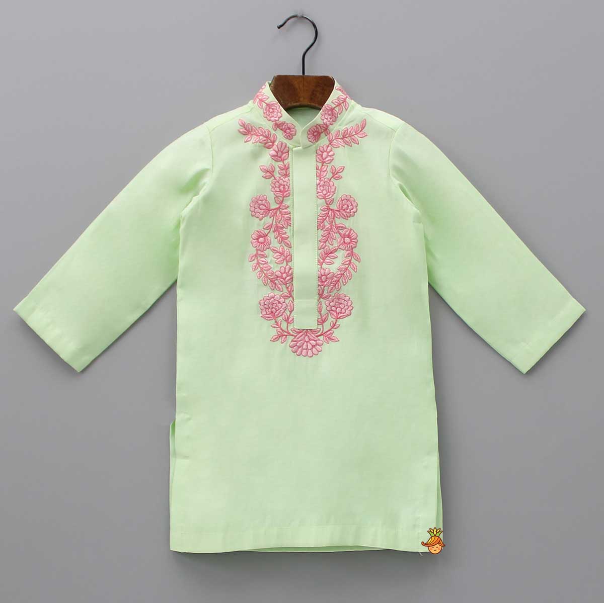 Pre Order: Embroidered Collar And Placket Kurta With Churidar