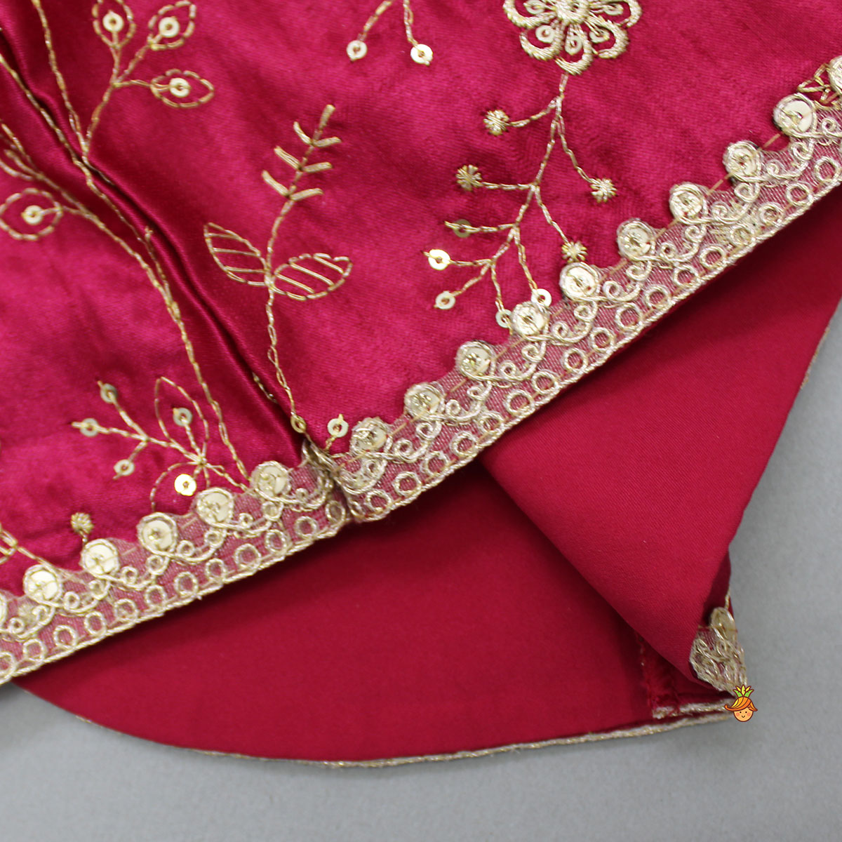 Round Neck Embroidered Pink Top And Bandhani Printed Multicolour Lehenga With Matching Dupatta