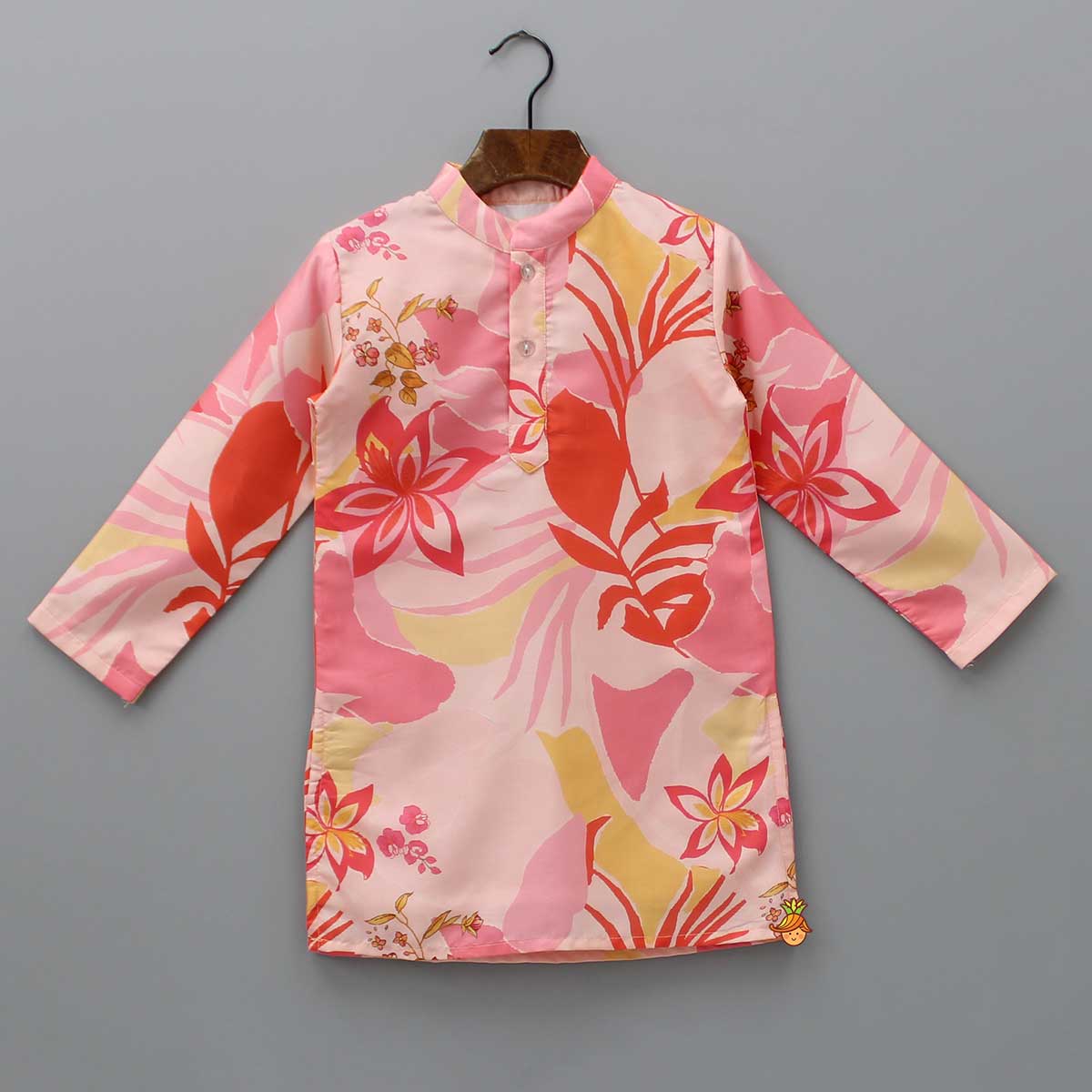 Pre Order: Floral Printed Multicoloured Kurta With White Pyjama