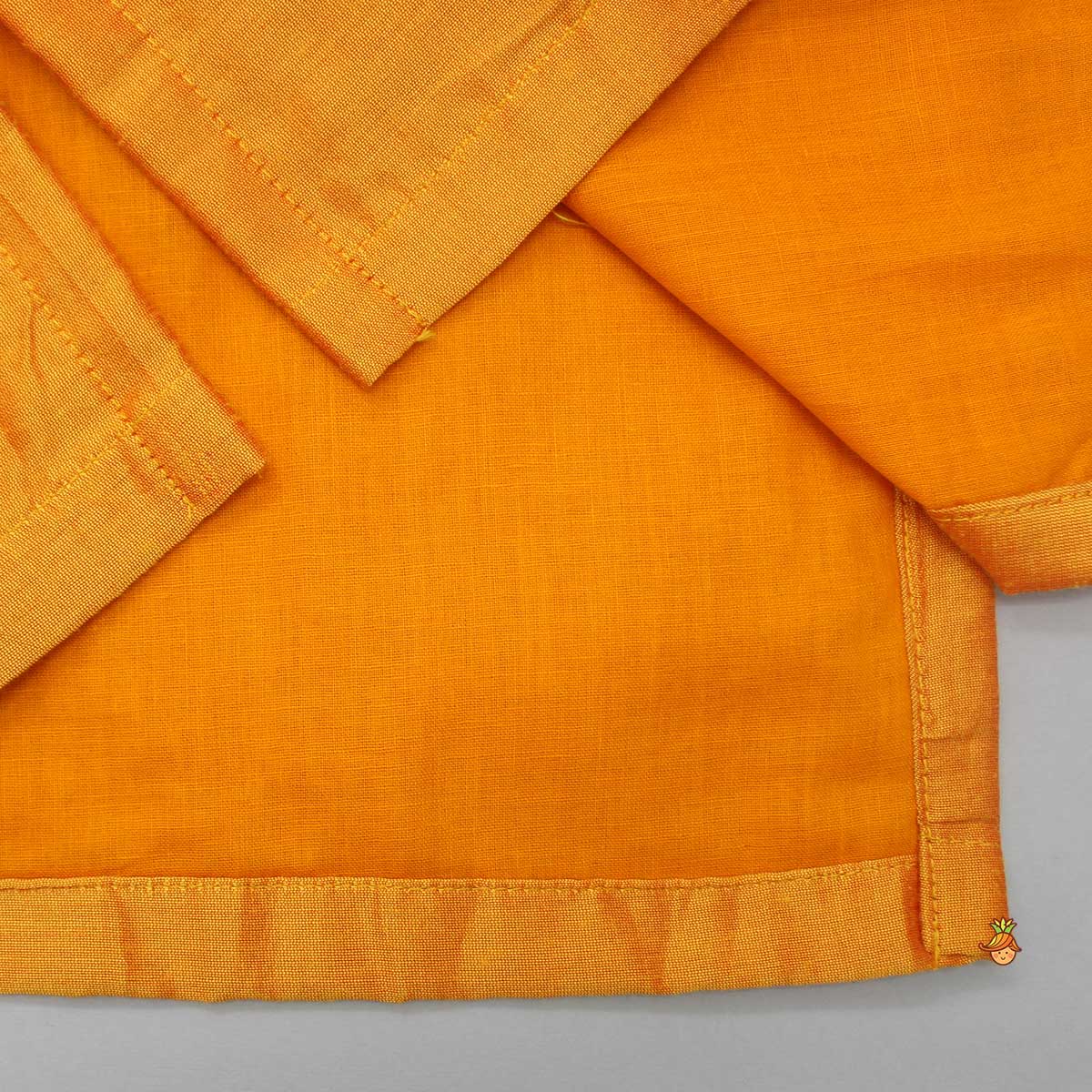 Pre Order: Orange Plain Kurta With One Side Printed Panel And Pyjama