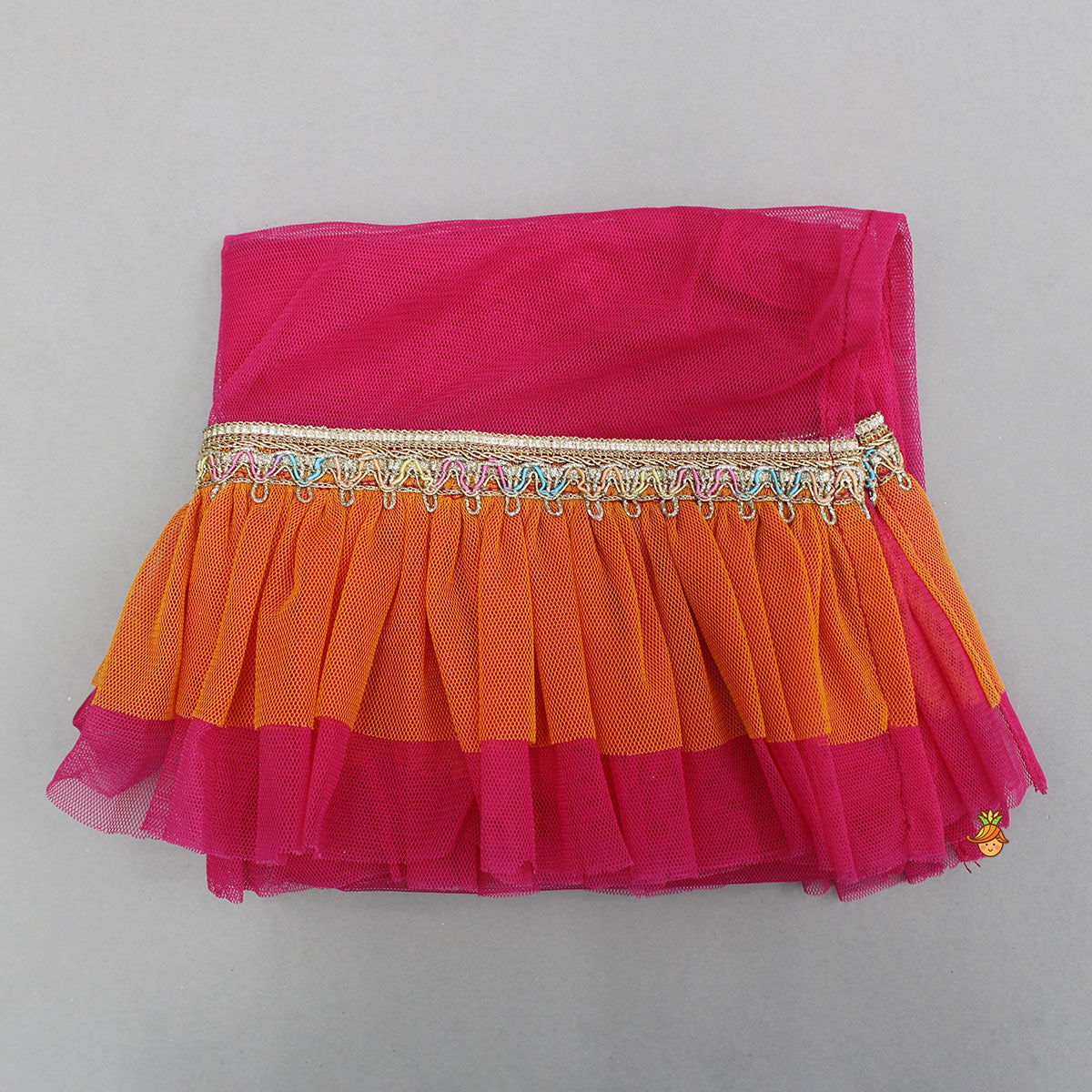 Pre Order: Multicolour Floral Printed Top And Lehenga With Net Dupatta