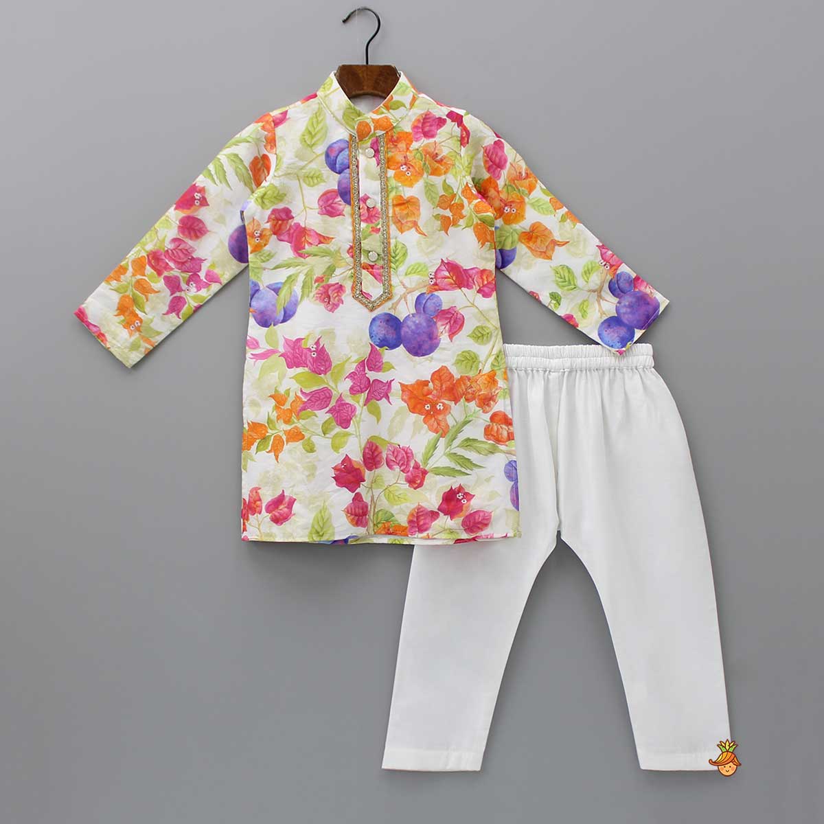 Pre Order: Elegant Floral Printed Multicolour Kurta And Pyjama