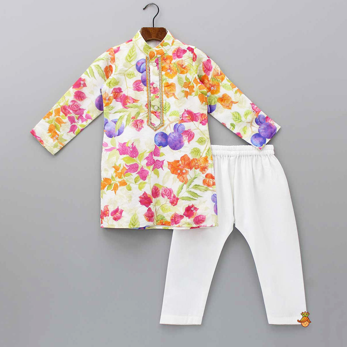 Pre Order: Elegant Floral Printed Multicolour Kurta And Pyjama