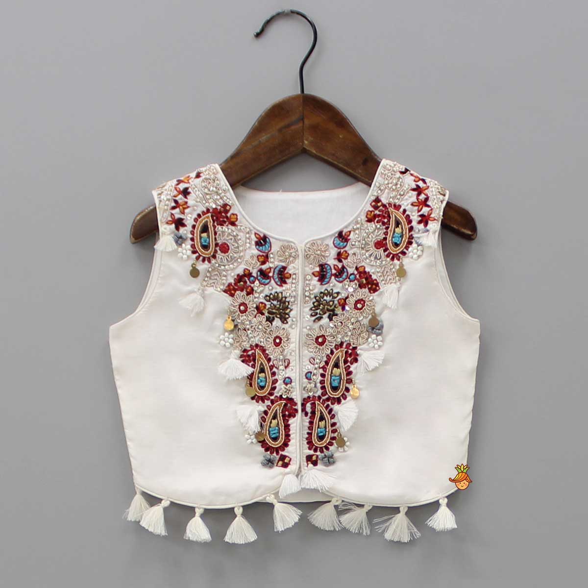 Pre Order: Embroidered Fringes Detail Top And Floral Printed Palazzo