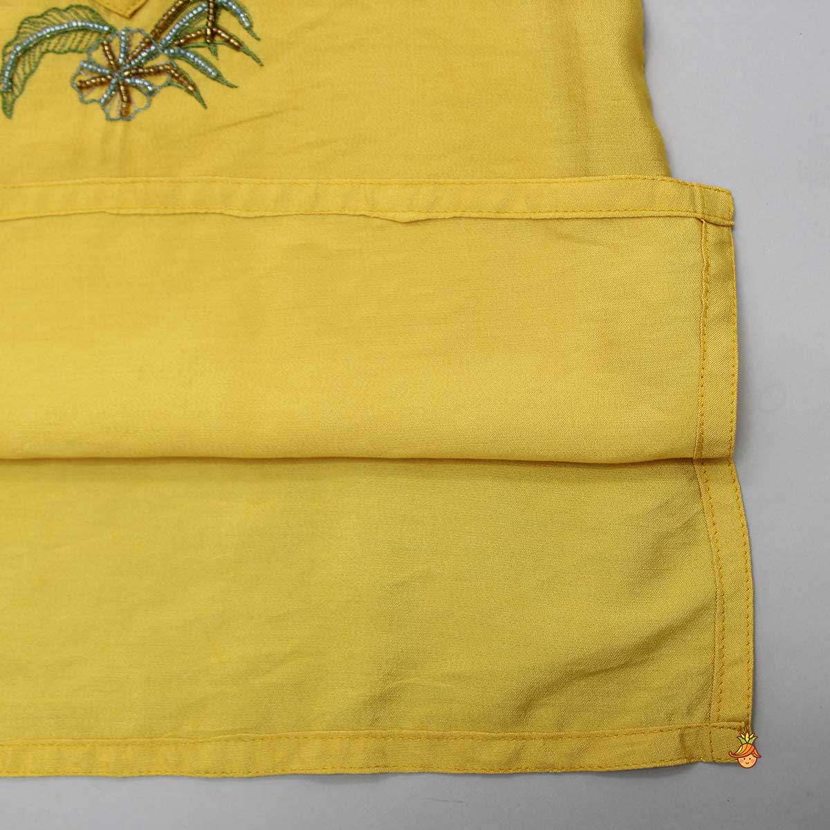 Pre Order: Yellow Kurta With Animal Embroidery And Pyjama