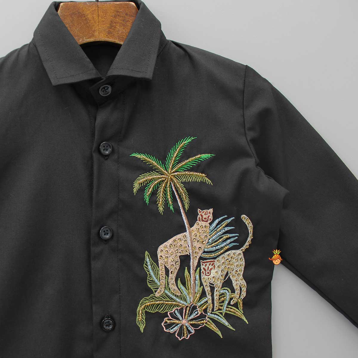 Pre Order: Jungle Theme Embroidered Black Shirt