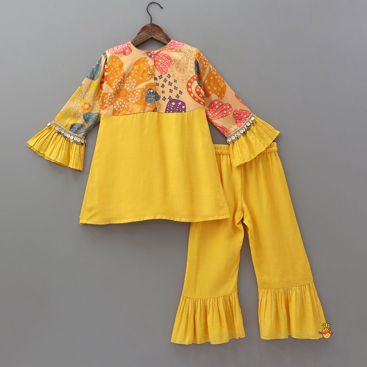Pre Order: Sequins Floral Printed Kurti With Palazzo And Net Dupatta
