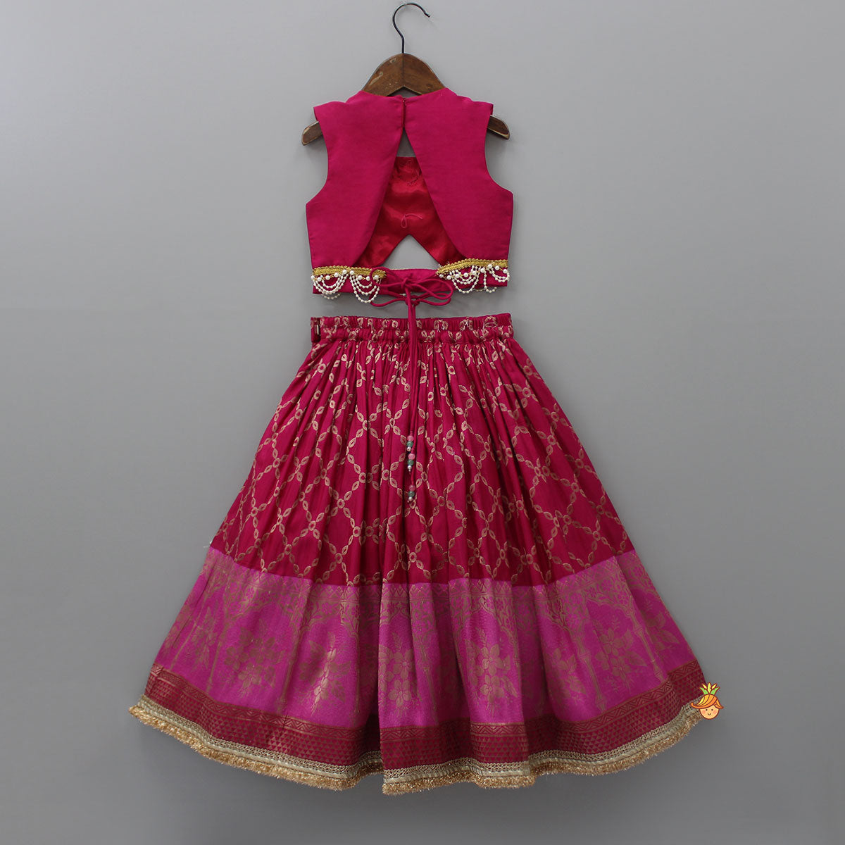 Pre Order: Embroidered Top And Potli-Attached Lehenga With Matching Dupatta And Detachable Pearly Belt