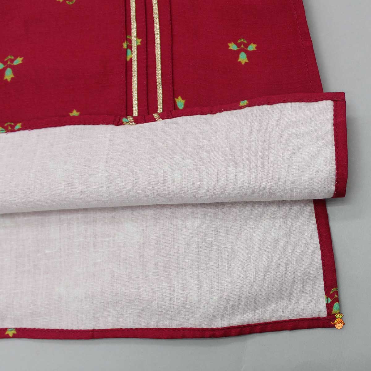 Pre Order: Floral Printed Gota Lace Detail Kurta And Pyjama