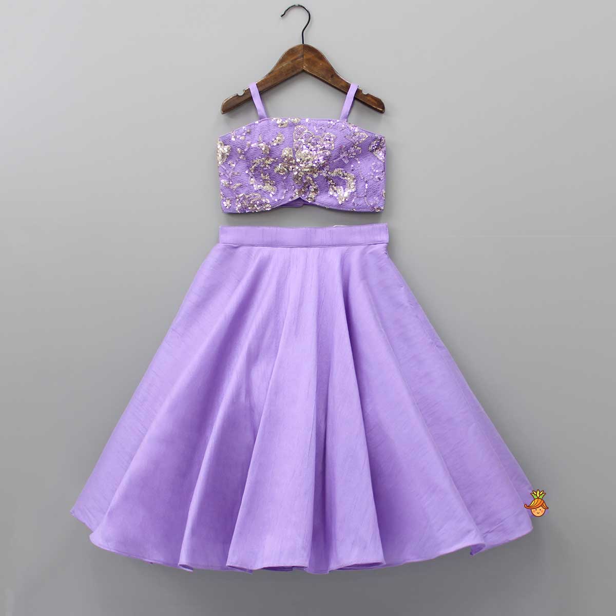 Pre Order: Sequin Detail Strappy Lavender Top And Lehenga