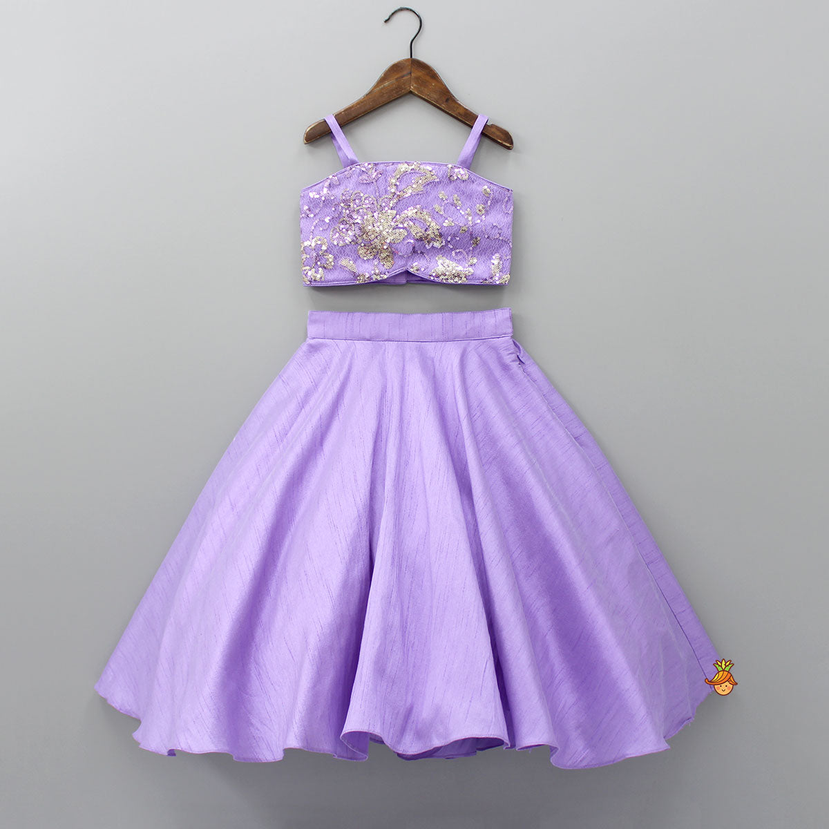 Pre Order: Sequin Detail Strappy Lavender Top And Lehenga