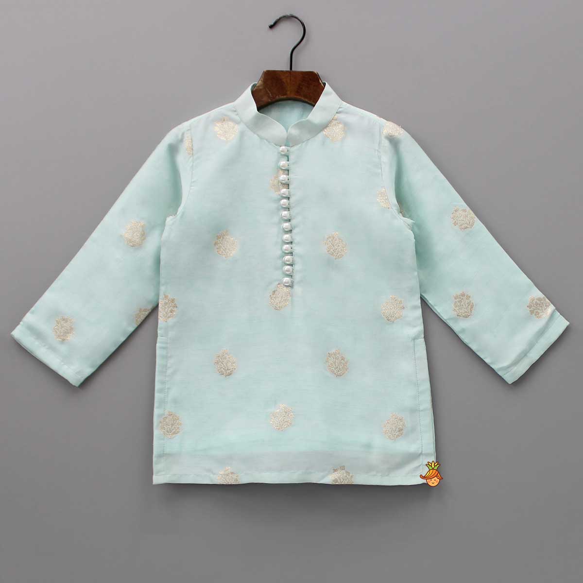 Pre Order: Blue Kurta With Detailed Loop Buttons And Pyjama