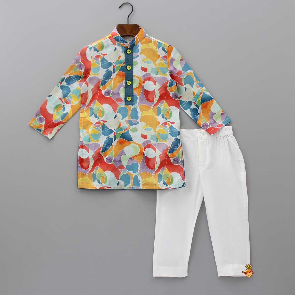 Pre Order: Cotton Linen Multicolour Kurta And White Pant