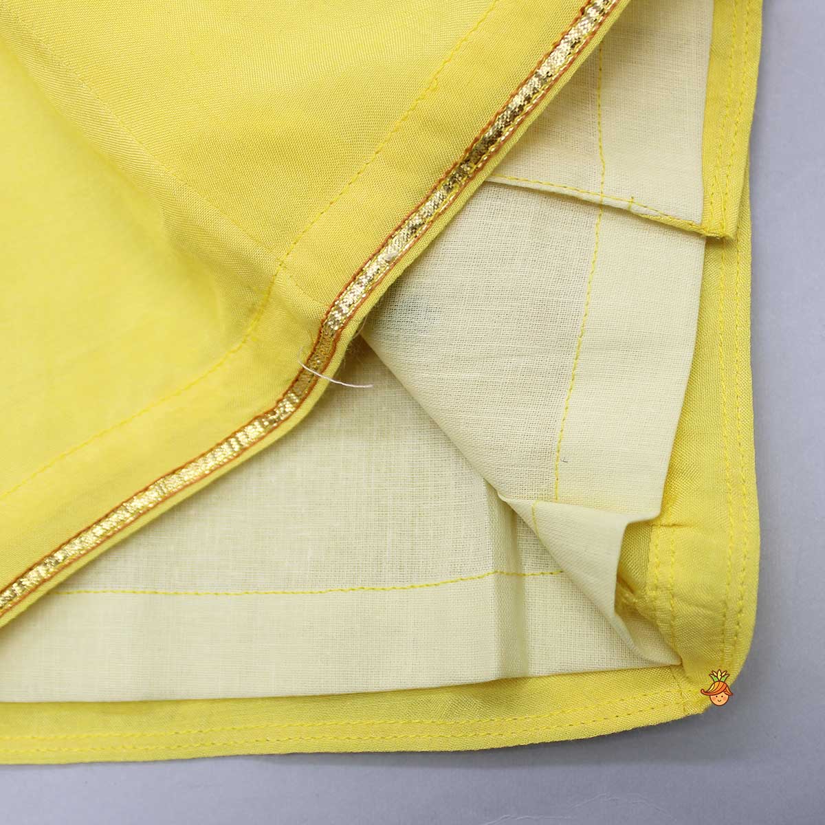 Pre Order: Cute Krishna Embroidered Yellow Kurta And Butti Dhoti