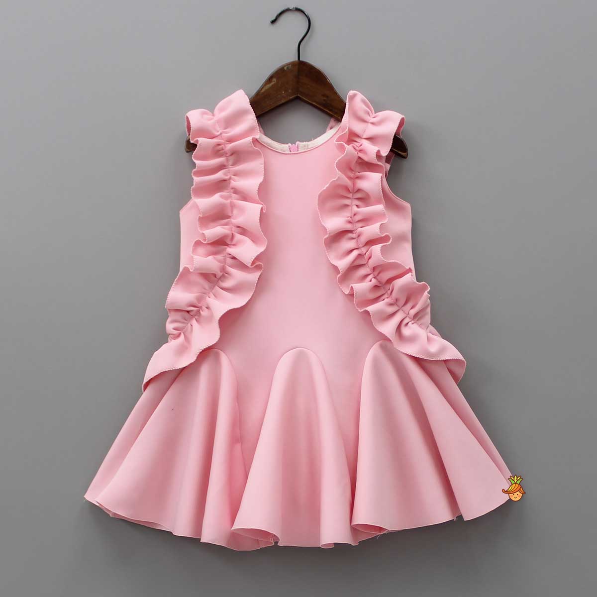 Pre Order: Pink Ruffled Dress With Flared Hem