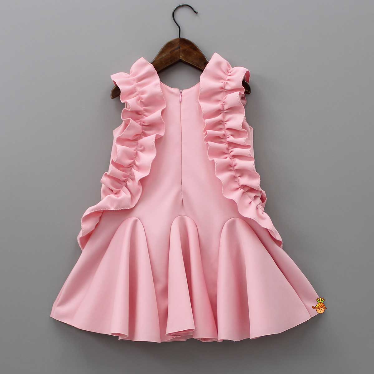 Pre Order: Pink Ruffled Dress With Flared Hem