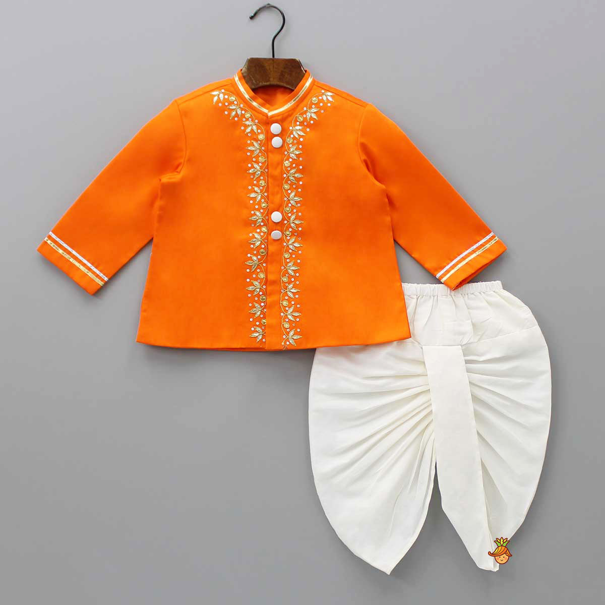 Pre Order: Gota Lacework Detail Orange Kurta And Dhoti