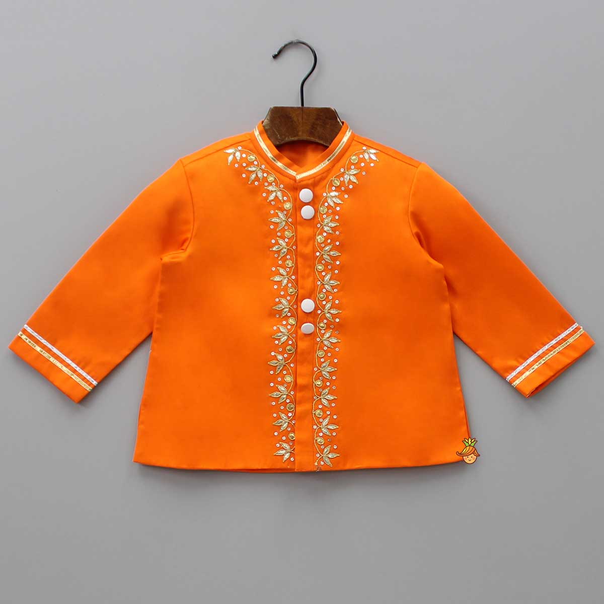 Pre Order: Gota Lacework Detail Orange Kurta And Dhoti