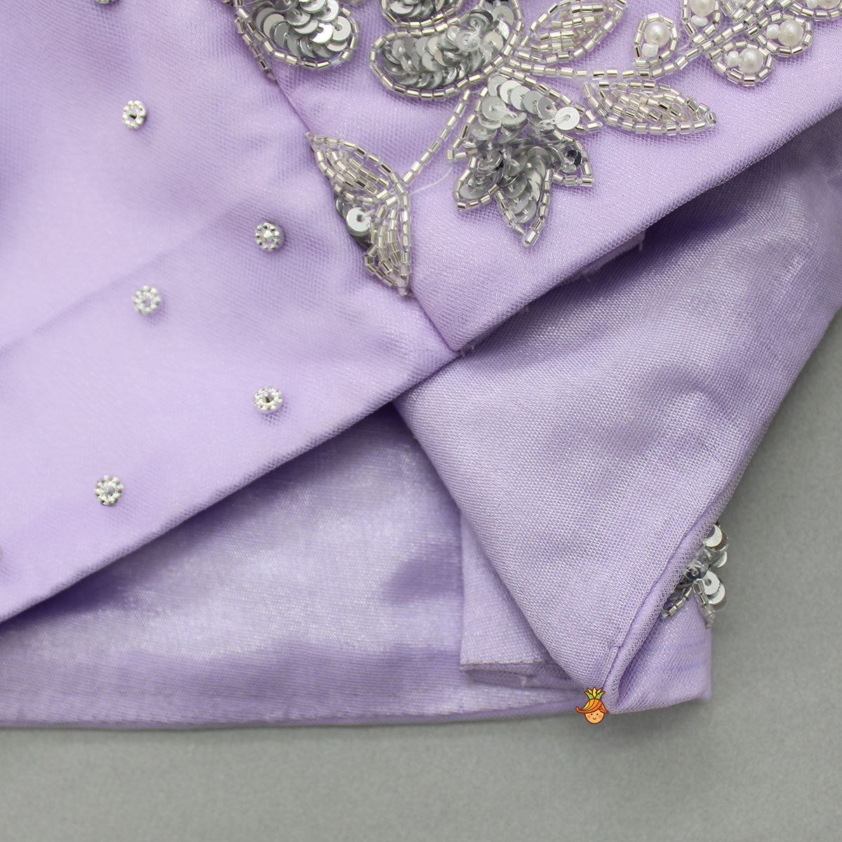 Pre Order: Lilac Embroidered Crop Top And Net Layered Lehenga