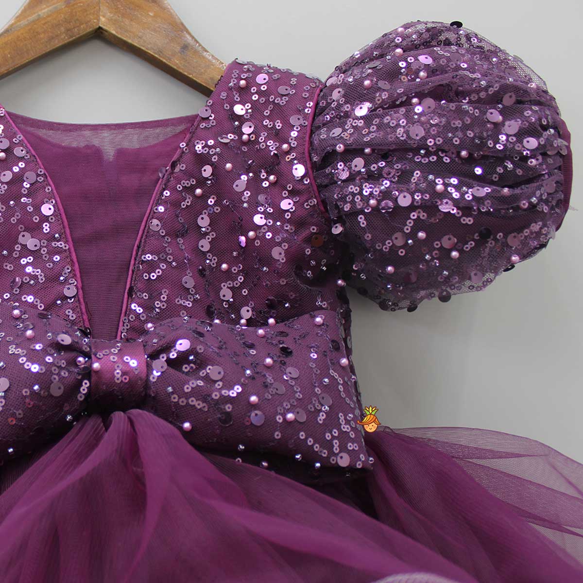 Pre Order: Layered Wine Dress And Detachable Bow With Swirled Headband