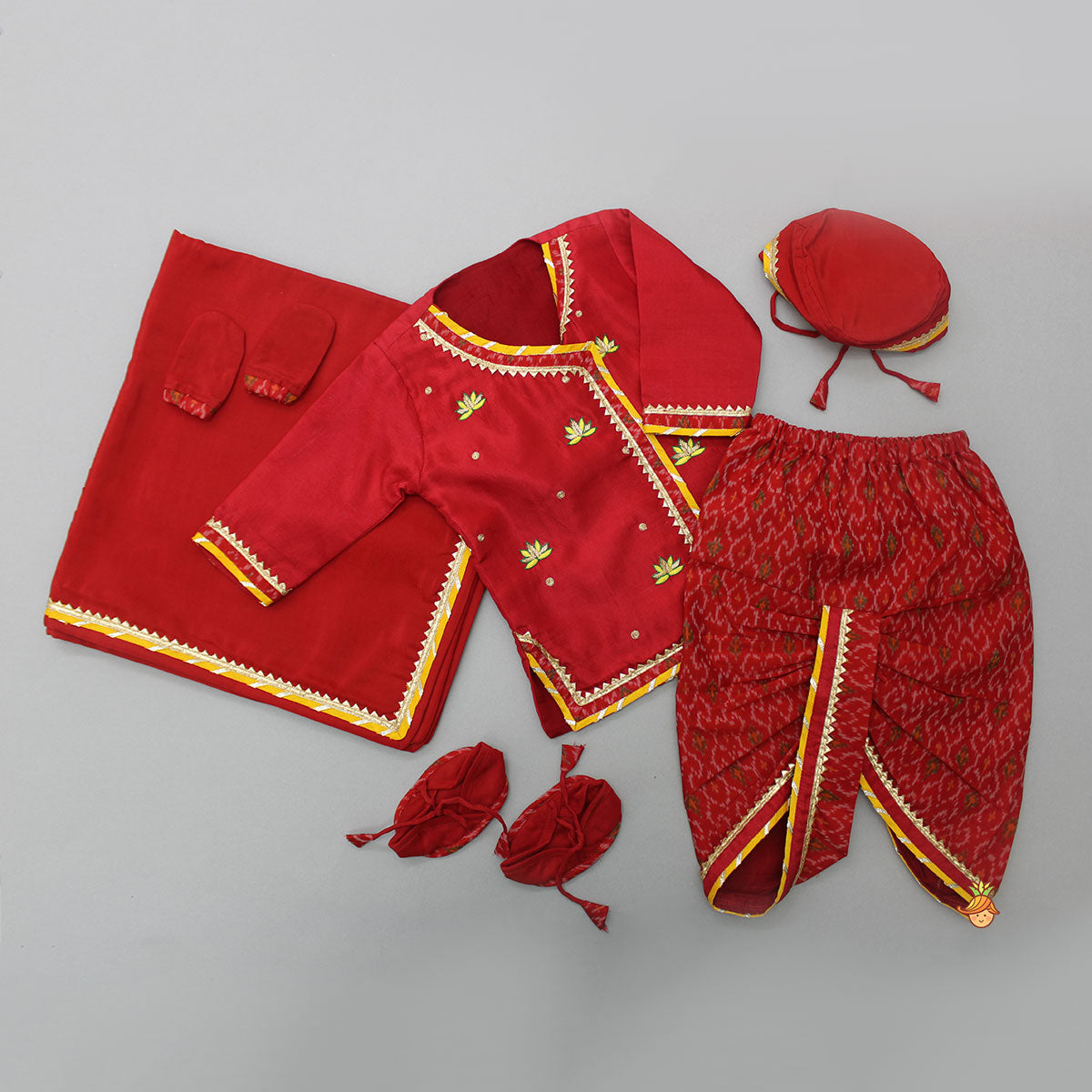 Pre Order: Embroidered Kurta Infant Baby Set With Swaddle