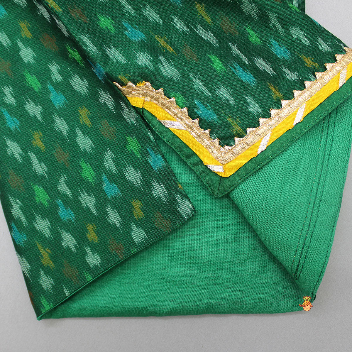 Pre Order: Printed Green Angarkha Style Infant Baby Set With Swaddle