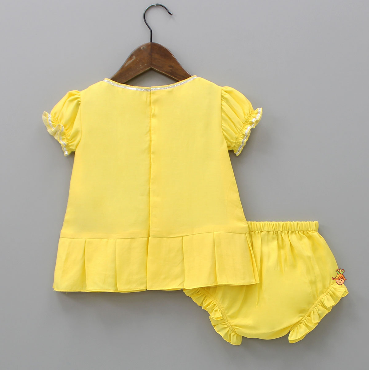 Pre Order: Yellow Top Embroidered With Pearls And Bloomer