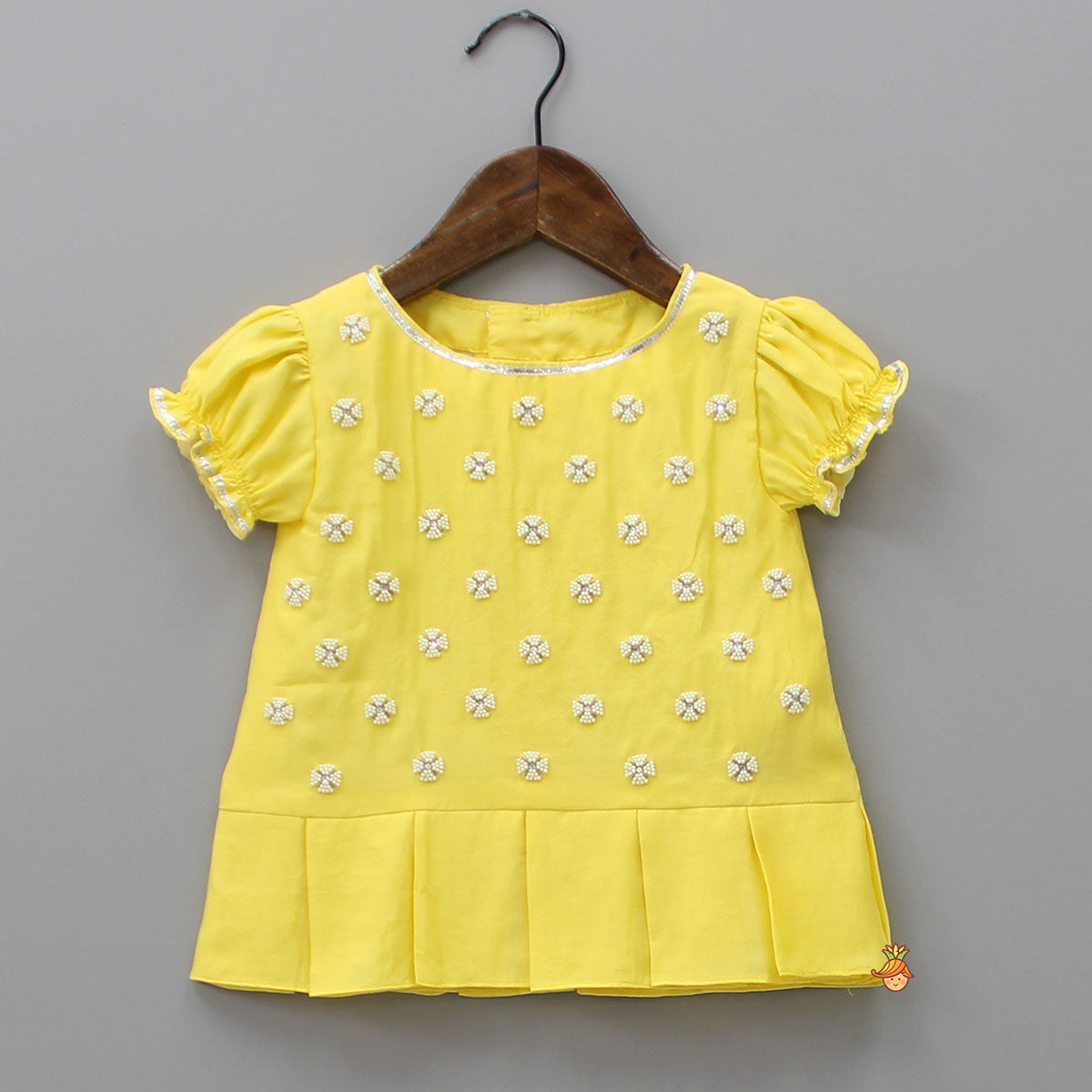 Pre Order: Yellow Top Embroidered With Pearls And Bloomer