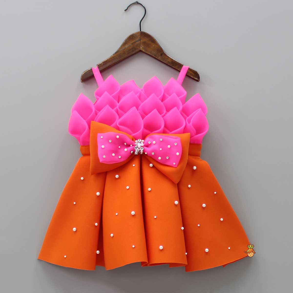 Pre Order: Pink Rose Petal Dual Tone Pleated Dress With Embellished Bow
