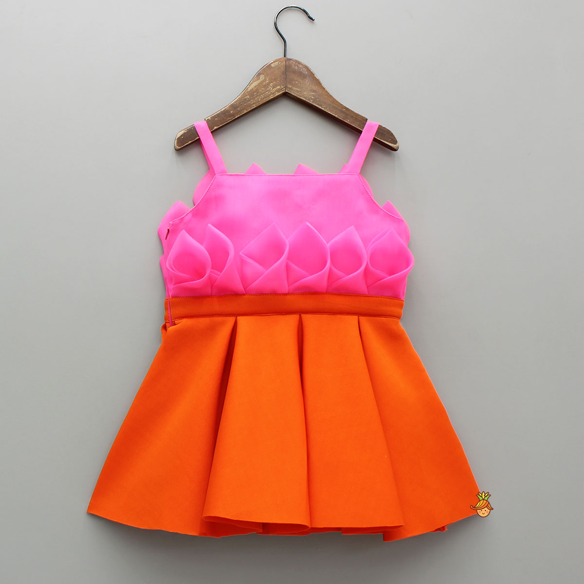 Pre Order: Pink Rose Petal Dual Tone Pleated Dress With Embellished Bow