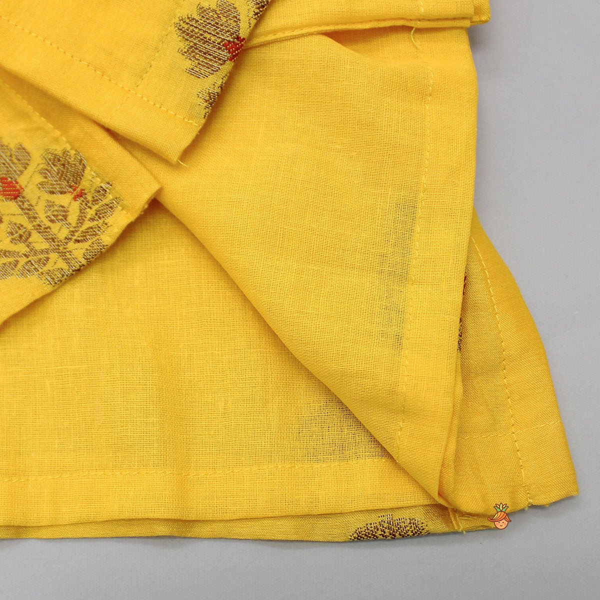 Pre Order: Gota Lace Detail Angarkha Style Mustard Kurta And Dhoti