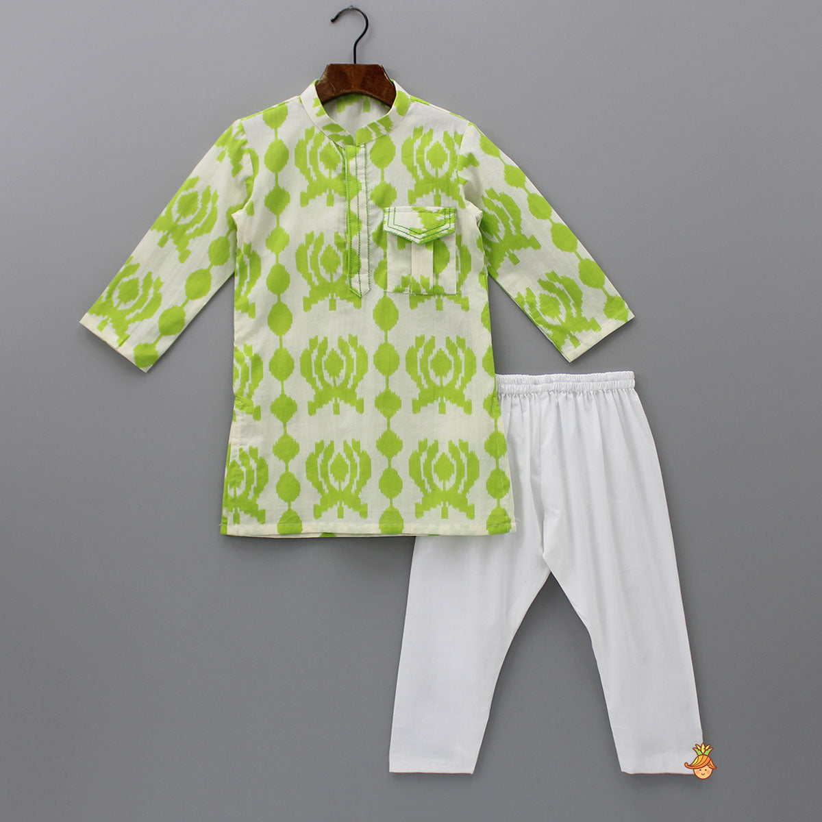 Pre Order: Dual Tone Printed Kurta And White Pyjama