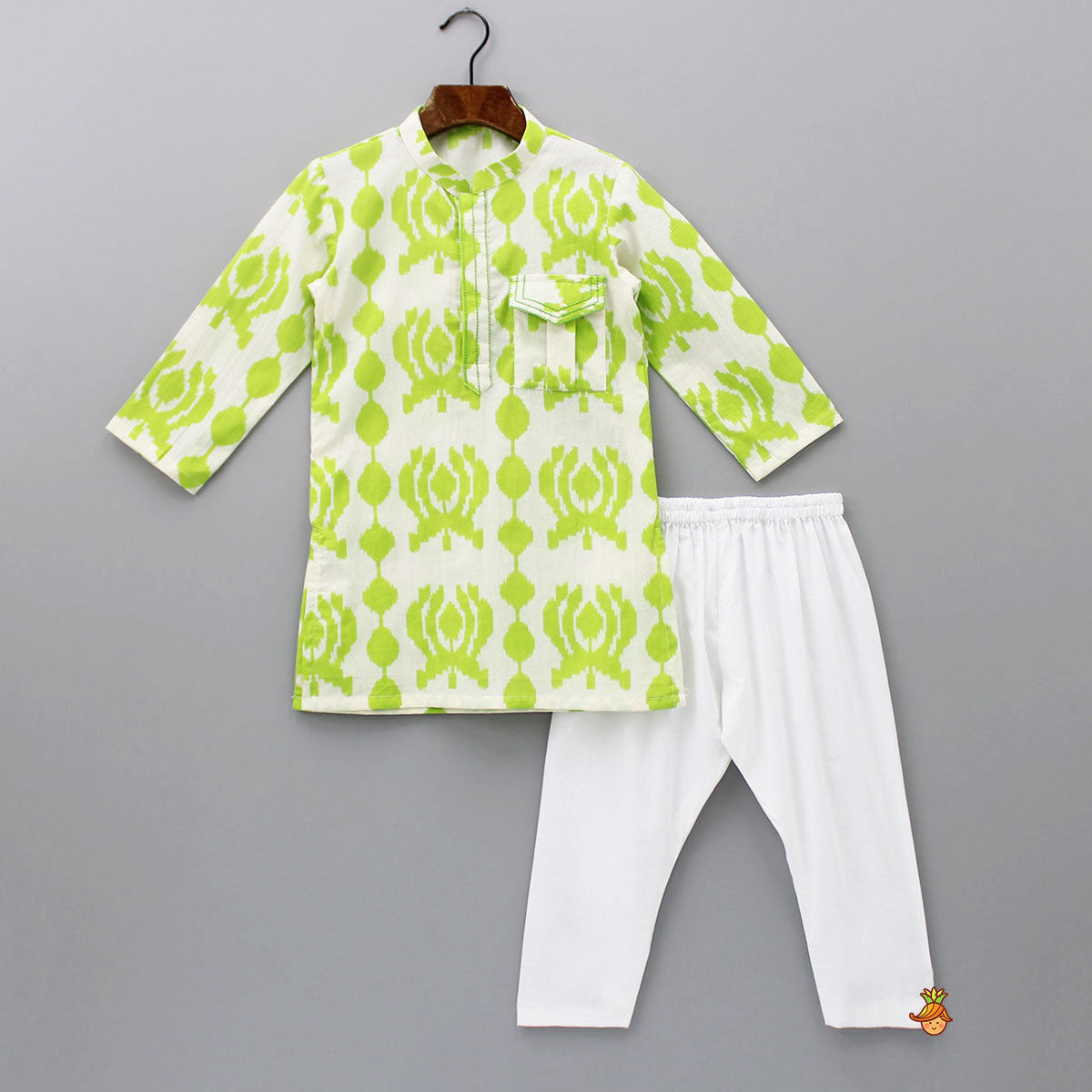 Pre Order: Dual Tone Printed Kurta And White Pyjama