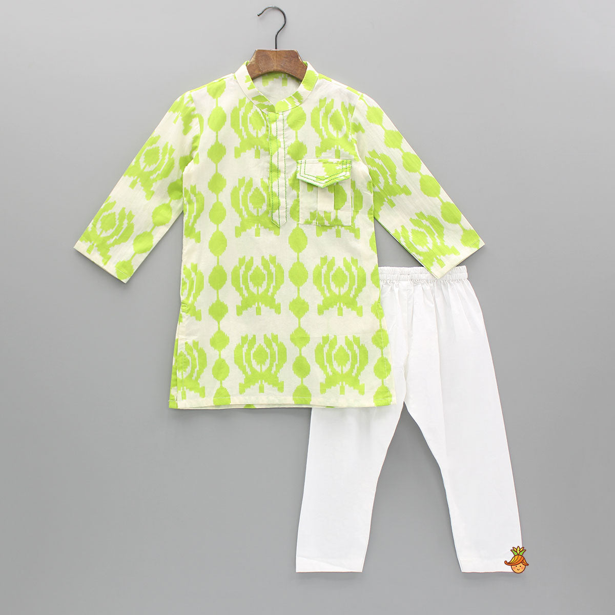 Pre Order: Dual Tone Printed Kurta And White Pyjama