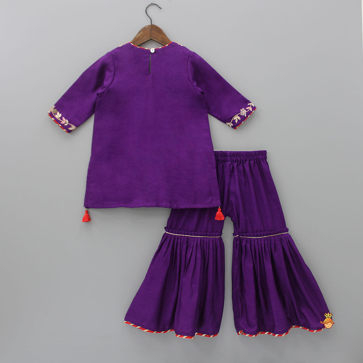 Pre Order: Purple Embroidered Kurti With Pleated Sharara